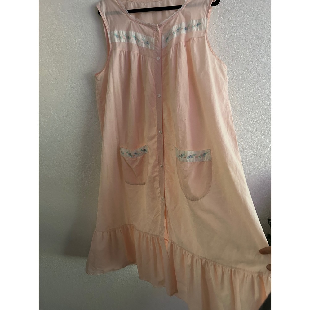 Vintage Pink Floral Embroidered Button Up Victorian Nightgown Dress Romantic - Picture 9 of 11